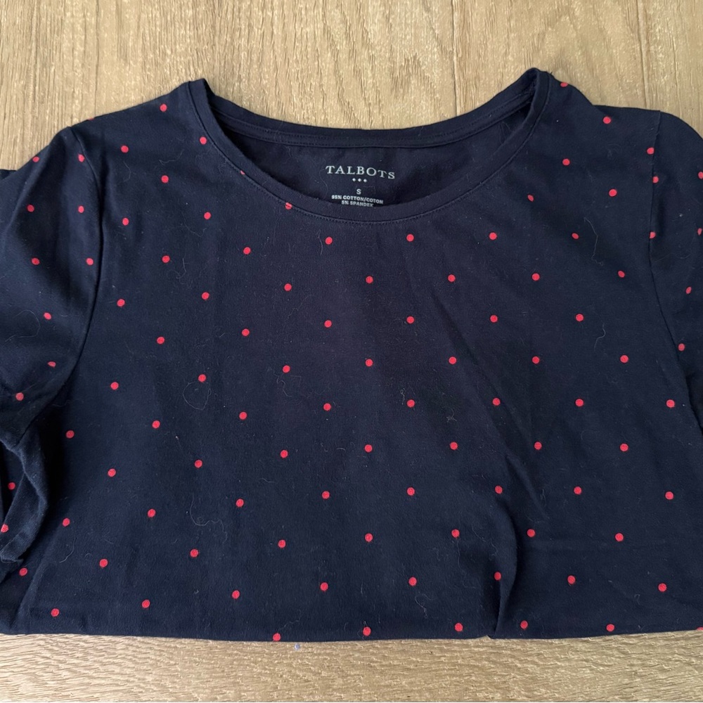 Talbots Navy Top with Red Dots